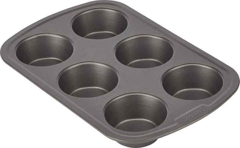 GoodCook Everyday Nonstick Steel Muffin Pan, 6 cup, Gray - Image 1